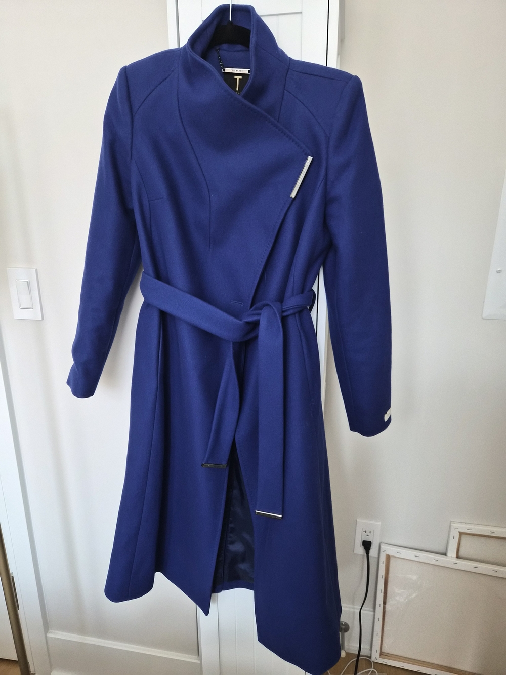 Ted Baker London Royal Blue Midi Wrap Belted Wool Coat Brand Size 1